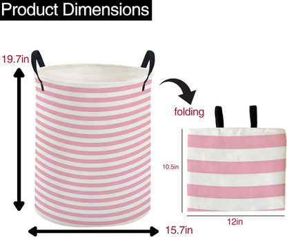 Kids Laundry Basket,Pink Hamper Collapsible Canvas Waterproof Storage Bin for Girls, Cute Hamper,Gift Baskets(Pink stripes)