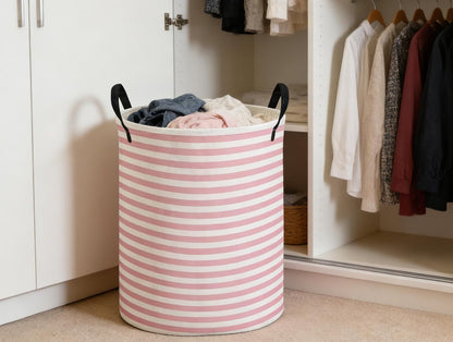 Kids Laundry Basket,Pink Hamper Collapsible Canvas Waterproof Storage Bin for Girls, Cute Hamper,Gift Baskets(Pink stripes)