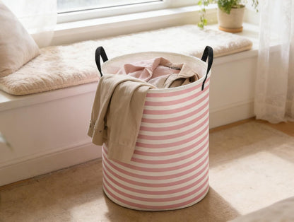 Kids Laundry Basket,Pink Hamper Collapsible Canvas Waterproof Storage Bin for Girls, Cute Hamper,Gift Baskets(Pink stripes)