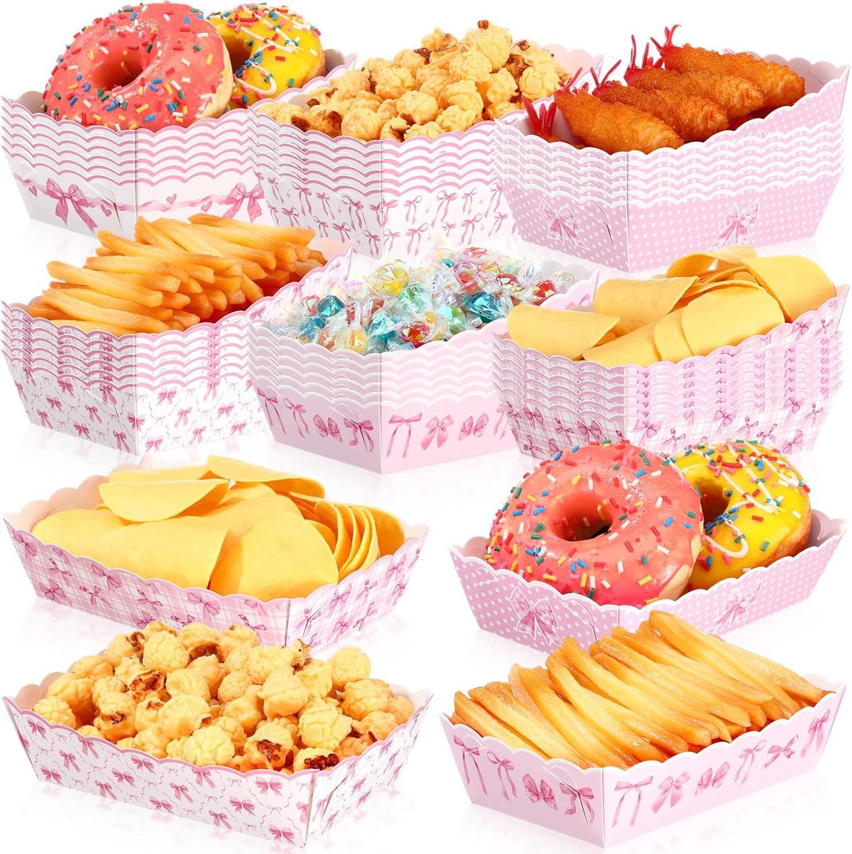 60 Pcs Pink Bow Birthday Decorations Pink Bow Theme Party Paper Food Trays