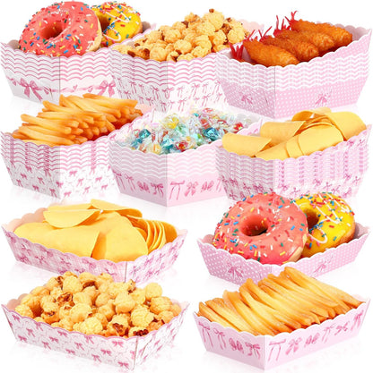 60 Pcs Pink Bow Birthday Decorations Pink Bow Theme Party Paper Food Trays