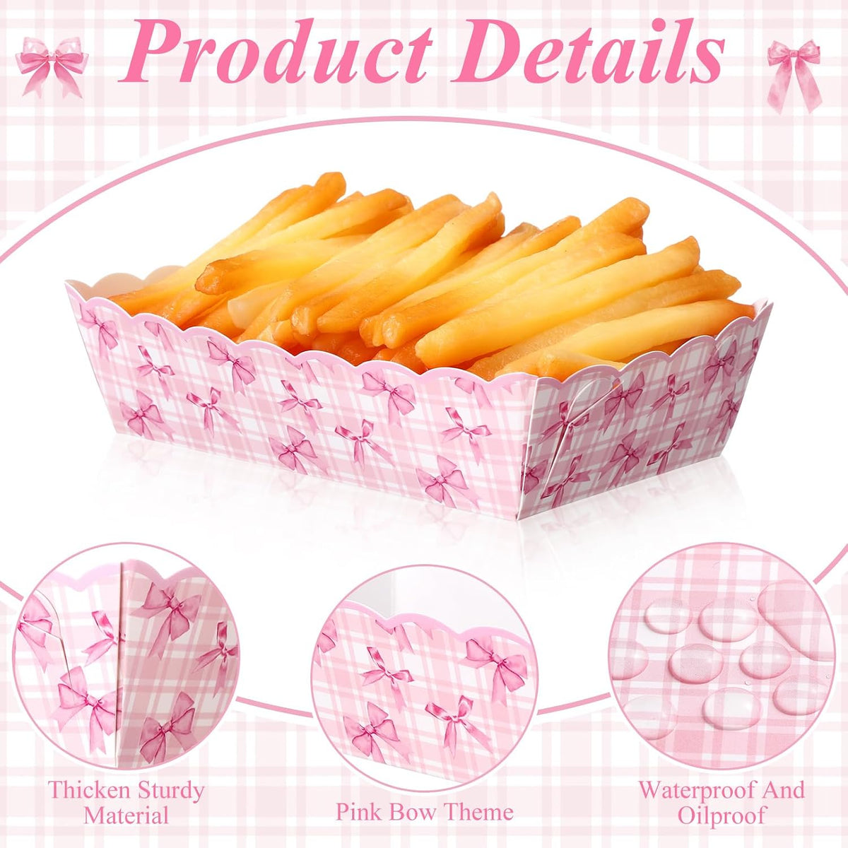 60 Pcs Pink Bow Birthday Decorations Pink Bow Theme Party Paper Food Trays