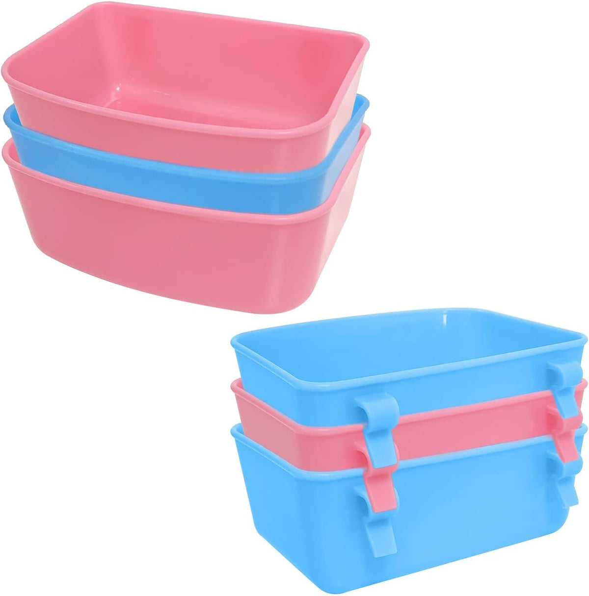 6 Pack Feeder (Blue, Pink), Hanging Feeder,Food and Water Container, Bath Water Bowl Universal for Birds Hamsters Mice Rats Rabbit Guinea Pig Small Pets (S) (M)