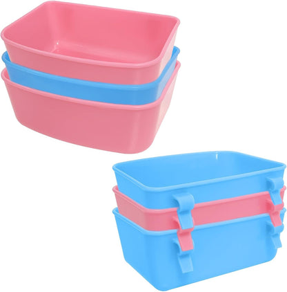 6 Pack Feeder (Blue, Pink), Hanging Feeder,Food and Water Container, Bath Water Bowl Universal for Birds Hamsters Mice Rats Rabbit Guinea Pig Small Pets (S) (M)