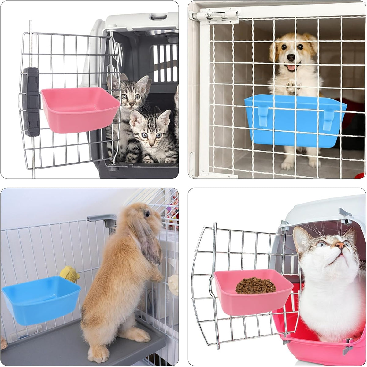 6 Pack Feeder (Blue, Pink), Hanging Feeder,Food and Water Container, Bath Water Bowl Universal for Birds Hamsters Mice Rats Rabbit Guinea Pig Small Pets (S) (M)