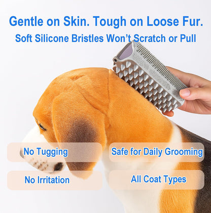 Triangular Wrap-Around Pet Grooming & Bath Brush for Dogs & Cats – 3-in-1 Silicone Dog Bath Brush with Deshedding Bristles, Massage Cones & Deep Cleaning Nubs, Soft Flexible Self-Cleaning Design,Pink