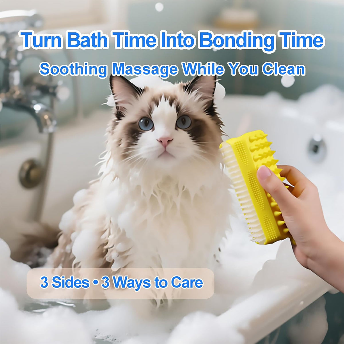Triangular Wrap-Around Pet Grooming & Bath Brush for Dogs & Cats – 3-in-1 Silicone Dog Bath Brush with Deshedding Bristles, Massage Cones & Deep Cleaning Nubs, Soft Flexible Self-Cleaning Design,Pink