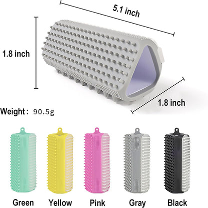 Triangular Wrap-Around Pet Grooming & Bath Brush for Dogs & Cats – 3-in-1 Silicone Dog Bath Brush with Deshedding Bristles, Massage Cones & Deep Cleaning Nubs, Soft Flexible Self-Cleaning Design,Pink
