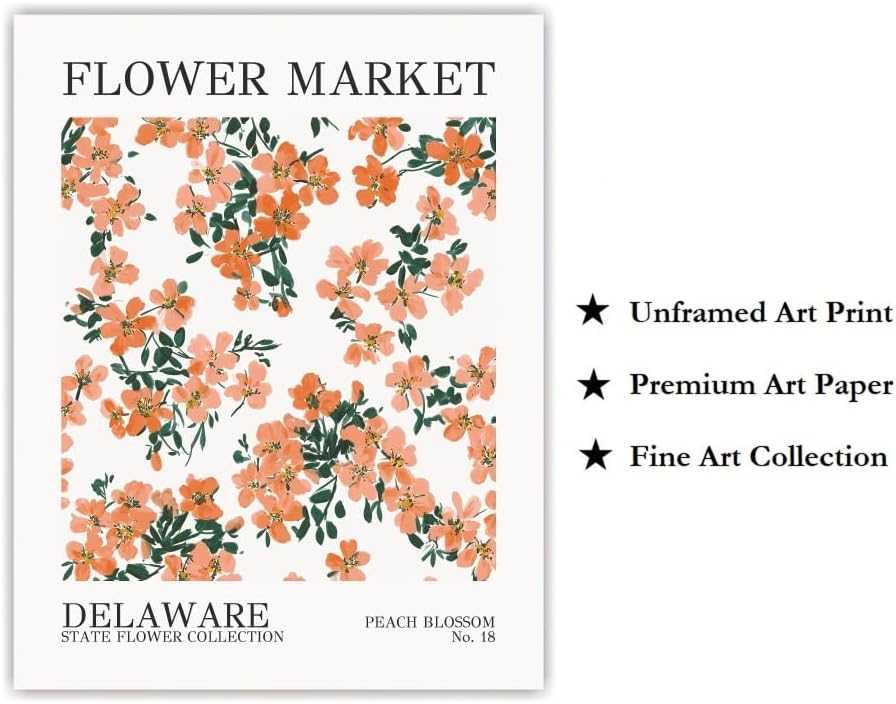 8X10 Unframed Delaware Peach Blossom State Flower Market Art Print Poster Home Office Wall Decor FM8