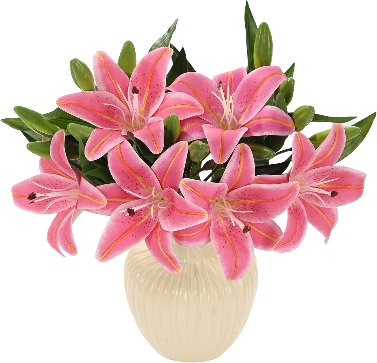 Kimura's Cabin 6 Pcs Real Touch Tiger Lily Artificial Flowers,Rose Pink