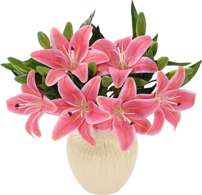 Kimura's Cabin 6 Pcs Real Touch Tiger Lily Artificial Flowers,Rose Pink
