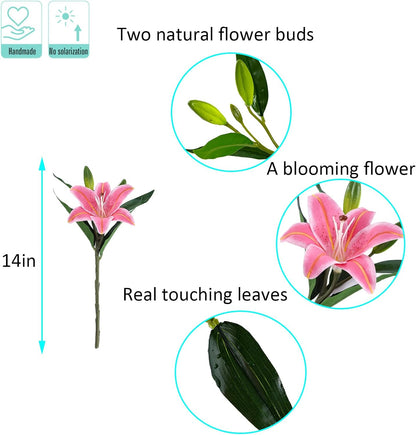 Kimura's Cabin 6 Pcs Real Touch Tiger Lily Artificial Flowers,Rose Pink