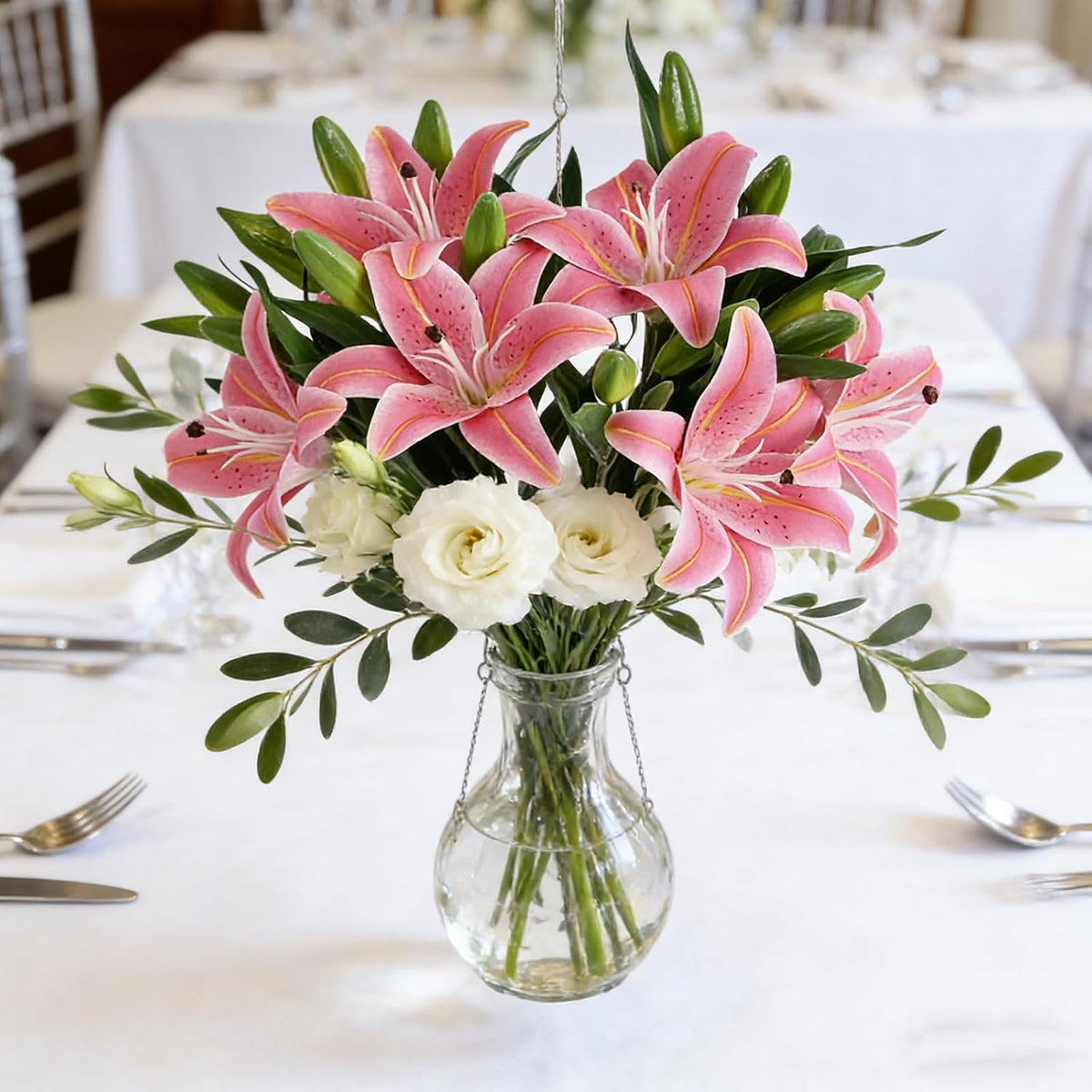 Kimura's Cabin 6 Pcs Real Touch Tiger Lily Artificial Flowers,Rose Pink