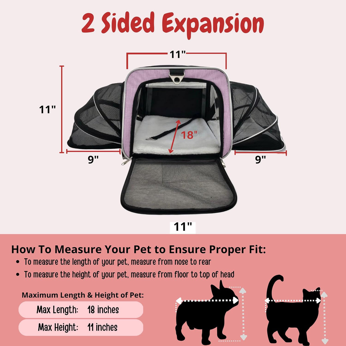 RUFF LIFE 101 Airline Approved Expandable Premium Pet Carrier on Wheels- Two Sided Rolling Carrier- Designed for Dogs & Cats- Extra Spacious Soft Lined Carrier! - Pink (RL-PET-CARRIER-WHEELS)