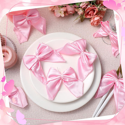 50 Pcs Pink Bow Napkin Rings Bow Satin Napkins Decors for Girls Women 5 x 5 Inch Coquette Silky Table Decors Bows Theme Party Supplies for Wedding Banquet Birthday Baby Shower Table Decor