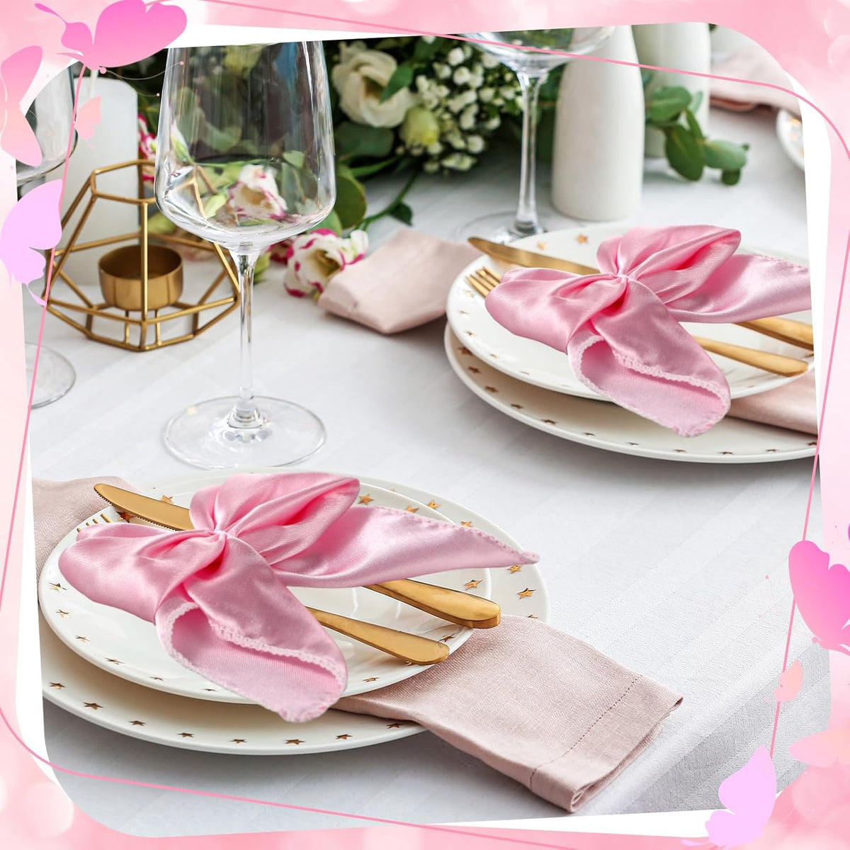 50 Pcs Pink Bow Napkin Rings Bow Satin Napkins Decors for Girls Women 5 x 5 Inch Coquette Silky Table Decors Bows Theme Party Supplies for Wedding Banquet Birthday Baby Shower Table Decor