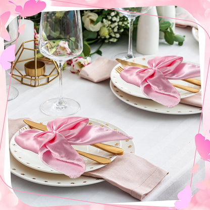 50 Pcs Pink Bow Napkin Rings Bow Satin Napkins Decors for Girls Women 5 x 5 Inch Coquette Silky Table Decors Bows Theme Party Supplies for Wedding Banquet Birthday Baby Shower Table Decor