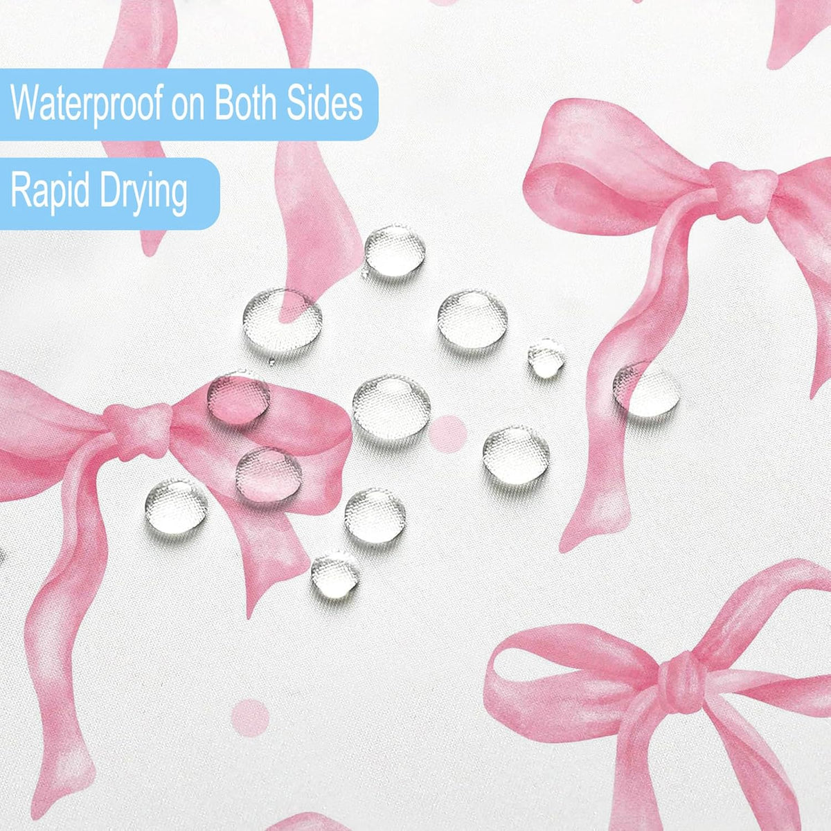 Pink Bow Shower Curtain Set with Hooks, White Pink Bathroom Curtain 72x72In
