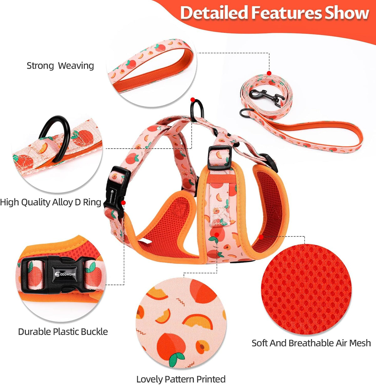 Dog Harness and Leash Set, Adjustable Dog Harness, Dog Leash, No Pull No Choke Puppy Harnesses for Walking Training for Small Medium Pet