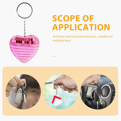4pcs Pink Heart-shaped Reflective Mirror Disco Ball Keychains, Mini Bag Hanging Ornaments for Party Favors and Christmas Decorations