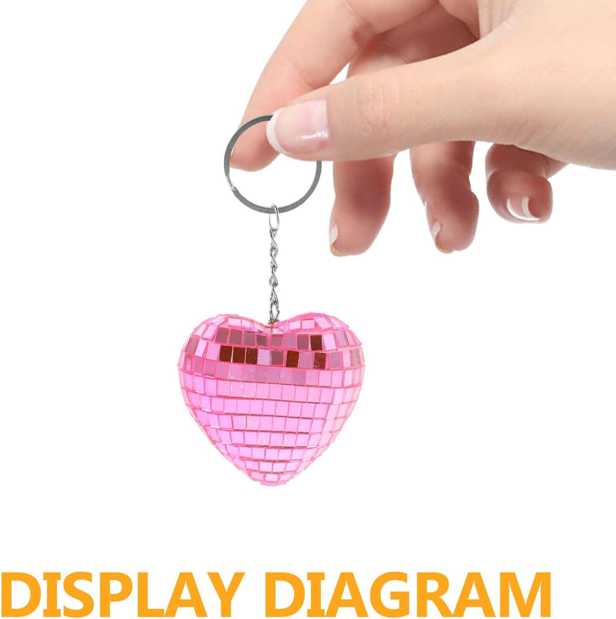 4pcs Pink Heart-shaped Reflective Mirror Disco Ball Keychains, Mini Bag Hanging Ornaments for Party Favors and Christmas Decorations