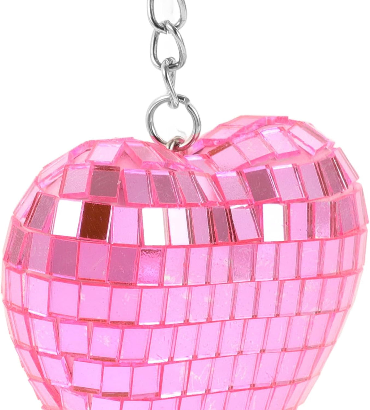 4pcs Pink Heart-shaped Reflective Mirror Disco Ball Keychains, Mini Bag Hanging Ornaments for Party Favors and Christmas Decorations