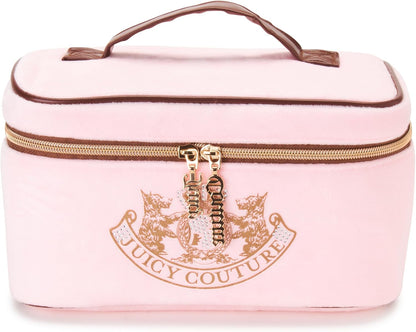 Pink Velour Makeup Bag, Train Case, Gold Terroir Dog
