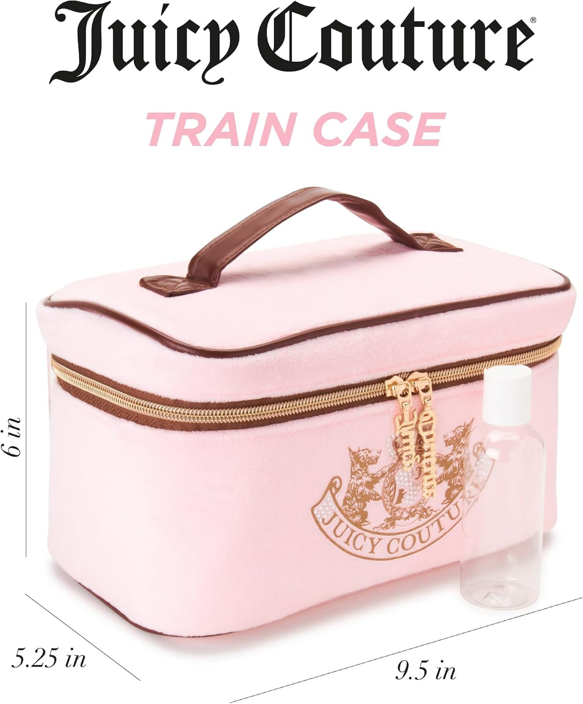 Pink Velour Makeup Bag, Train Case, Gold Terroir Dog