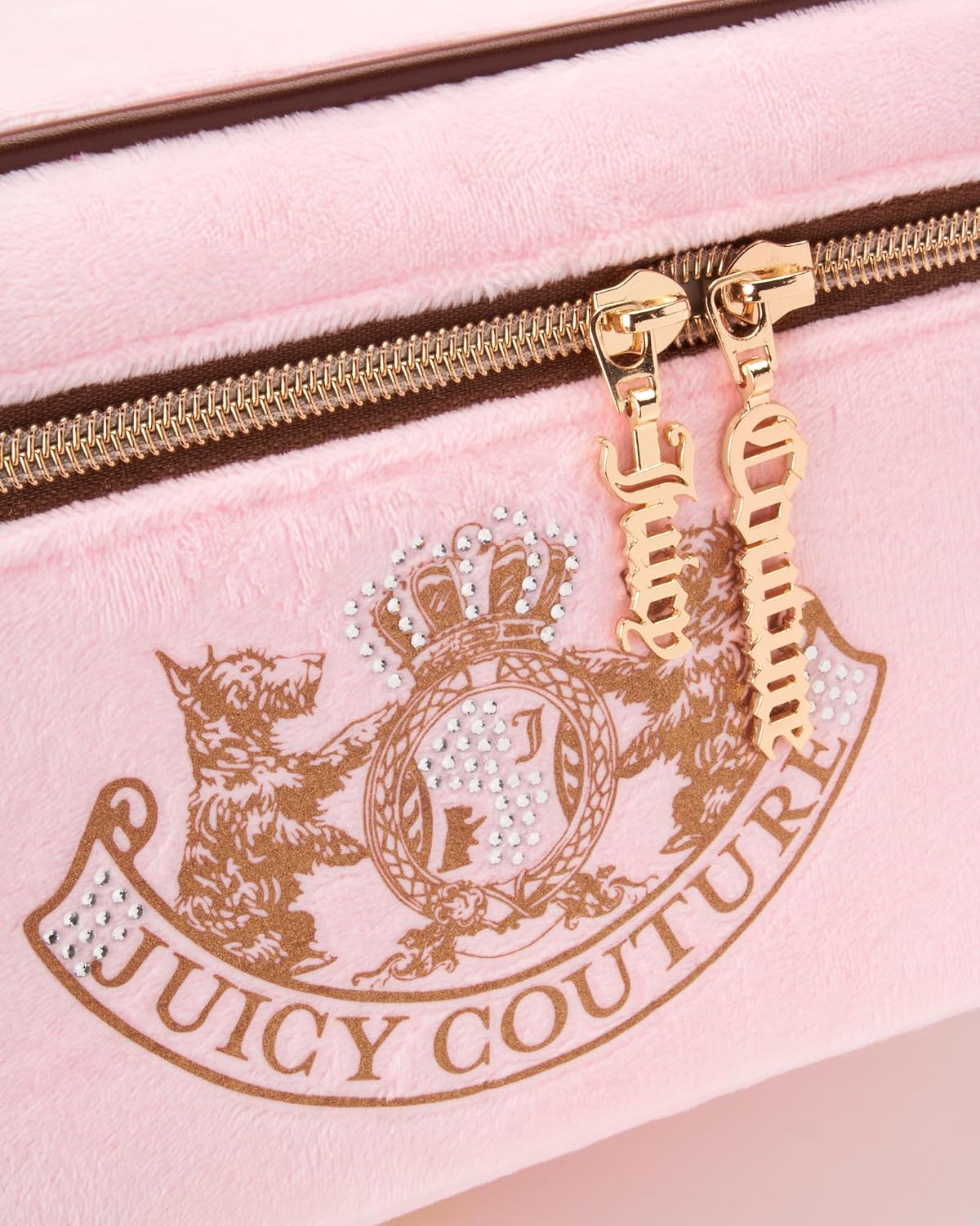 Pink Velour Makeup Bag, Train Case, Gold Terroir Dog