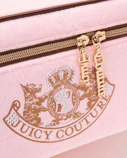 Pink Velour Makeup Bag, Train Case, Gold Terroir Dog
