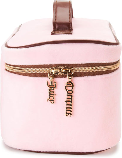 Pink Velour Makeup Bag, Train Case, Gold Terroir Dog