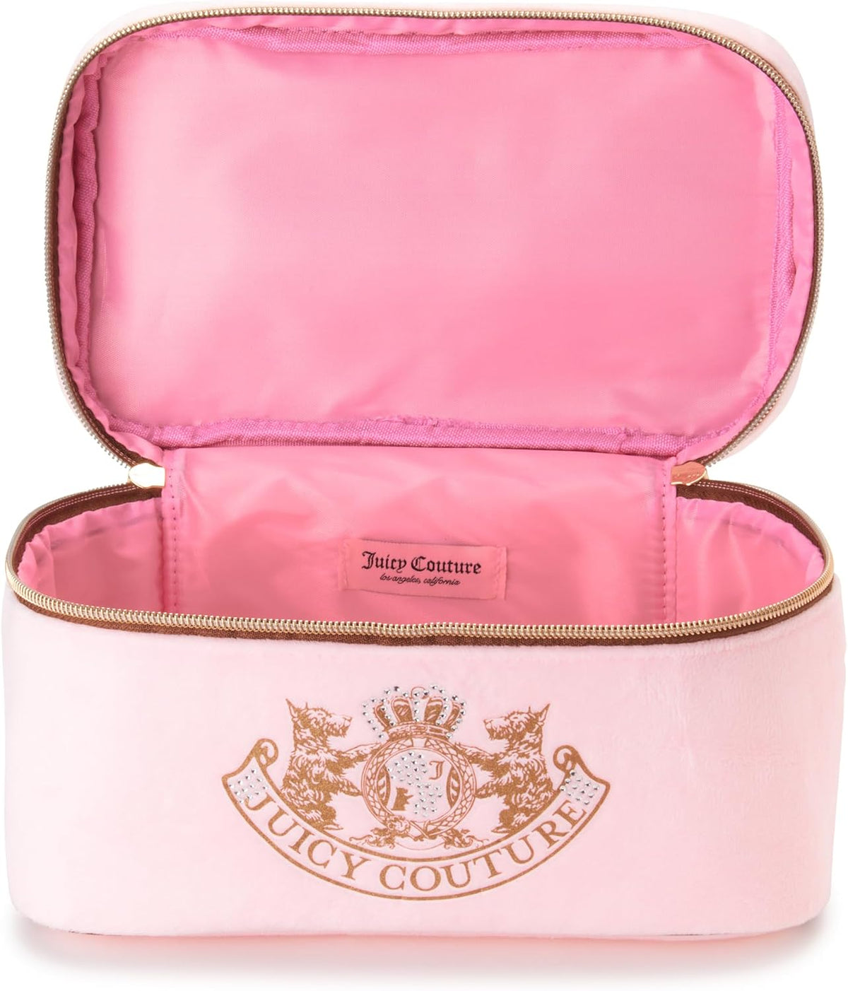 Pink Velour Makeup Bag, Train Case, Gold Terroir Dog