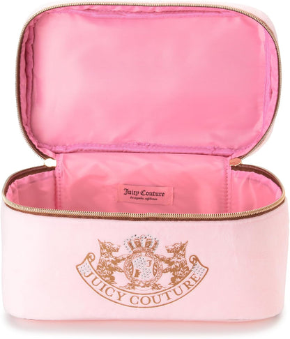 Pink Velour Makeup Bag, Train Case, Gold Terroir Dog