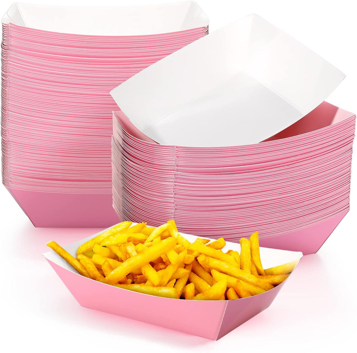 100 Pcs 2lb Paper Food Trays Boat Nacho Boats for Hot Dogs, Pink