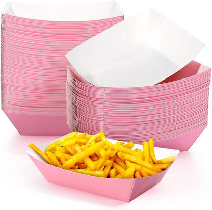 100 Pcs 2lb Paper Food Trays Boat Nacho Boats for Hot Dogs, Pink
