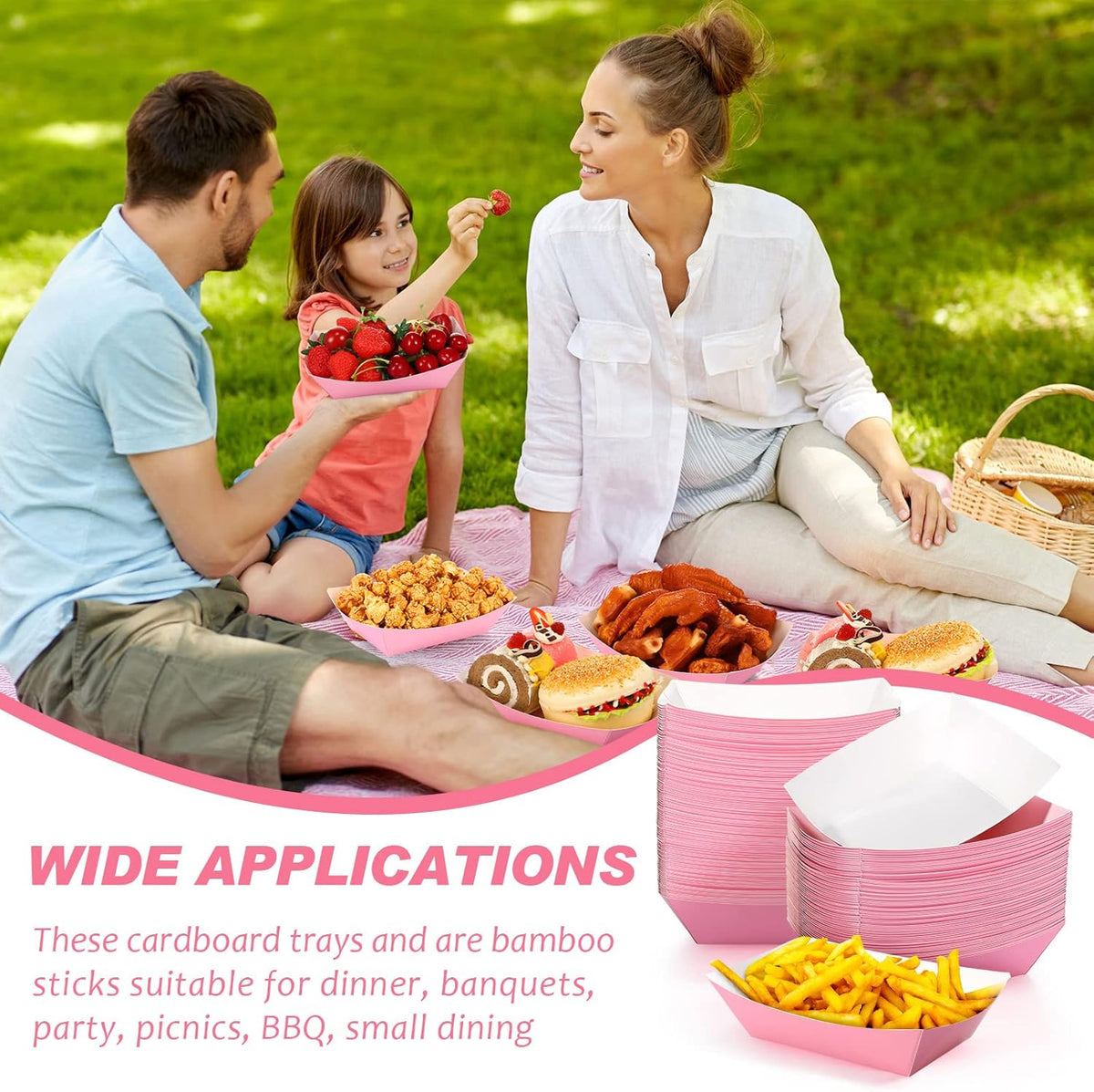 100 Pcs 2lb Paper Food Trays Boat Nacho Boats for Hot Dogs, Pink