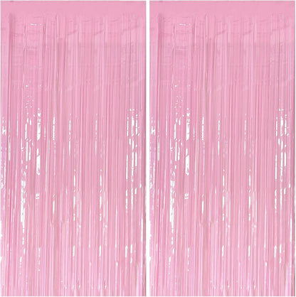 Pastel Pink Party Streamers Foil Fringe Backdrop Curtains Tinsel Streamers Birthday Party Decorations Fringe Backdrop for Birthday Valentines Gender Reveal Party Bridal Shower