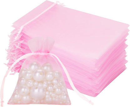 50Pcs Pink Organza Chiffon Gift Bags, 2.7x3.5 Inch, Valentine's Day, Solid Pattern