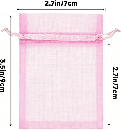 50Pcs Pink Organza Chiffon Gift Bags, 2.7x3.5 Inch, Valentine's Day, Solid Pattern