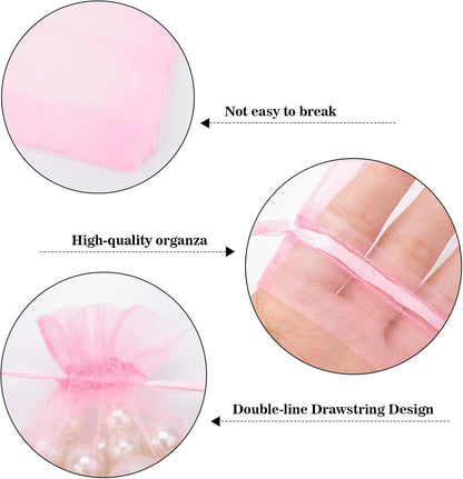 50Pcs Pink Organza Chiffon Gift Bags, 2.7x3.5 Inch, Valentine's Day, Solid Pattern