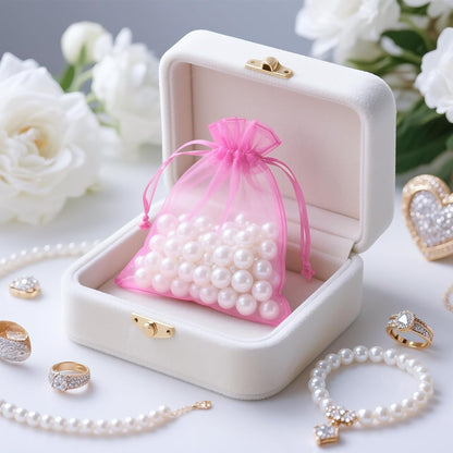 50Pcs Pink Organza Chiffon Gift Bags, 2.7x3.5 Inch, Valentine's Day, Solid Pattern