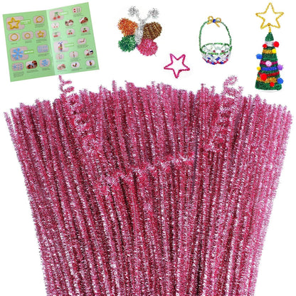 100 Pcs Pipe Cleaners Craft, Pink Glitter Pipe Cleaners Bulk