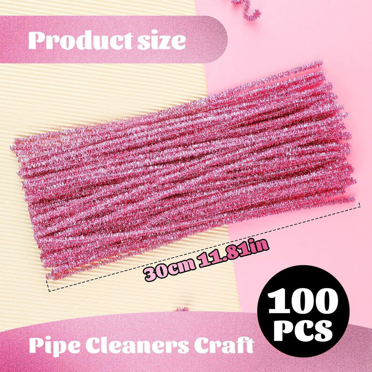 100 Pcs Pipe Cleaners Craft, Pink Glitter Pipe Cleaners Bulk