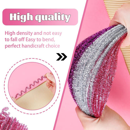 100 Pcs Pipe Cleaners Craft, Pink Glitter Pipe Cleaners Bulk