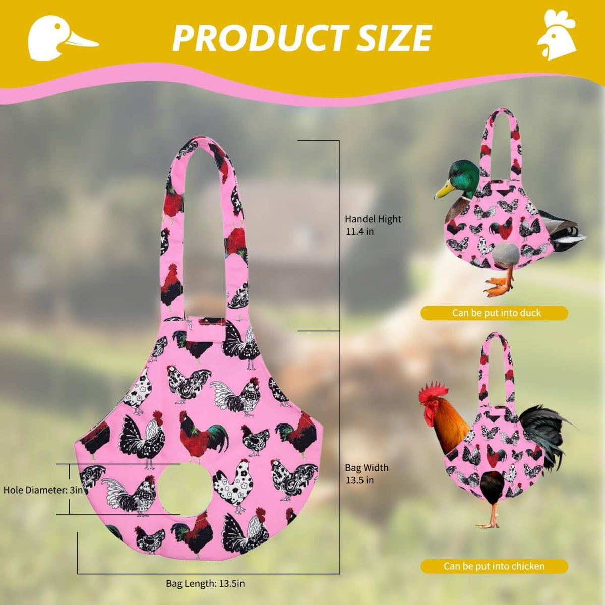 Chicken Holder Bag Chicken Medic Bag Chicken Carrier with Handle Chicken Supplies Catching Hand Bag for Hen Rooster Poultry Chicken Transport (Pink)