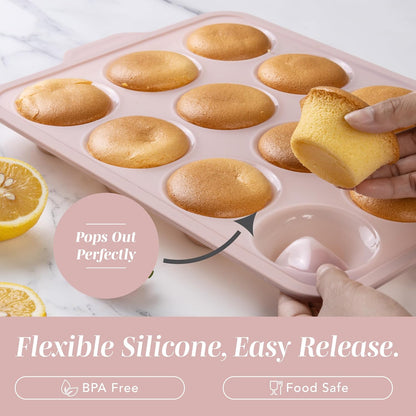 17 Pc. Silicone Baking Pan Set - Non-Stick & Easy Clean Silicone Muffin Pans for Baking with Sturdy Metal Frame for Stability, Flexible Cake Molds, Includes Measuring Cups and Spoons