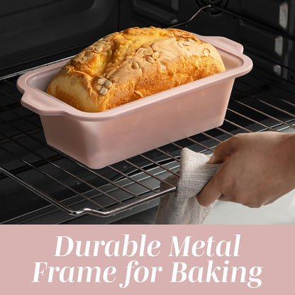 17 Pc. Silicone Baking Pan Set - Non-Stick & Easy Clean Silicone Muffin Pans for Baking with Sturdy Metal Frame for Stability, Flexible Cake Molds, Includes Measuring Cups and Spoons