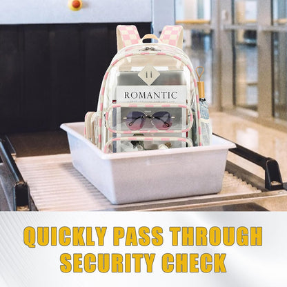 Clear Backpack for School, Girls Boys Transparent Bookbag Women See Through Backpack for Travel Security College Concert (Corduroy Checkered Pink)