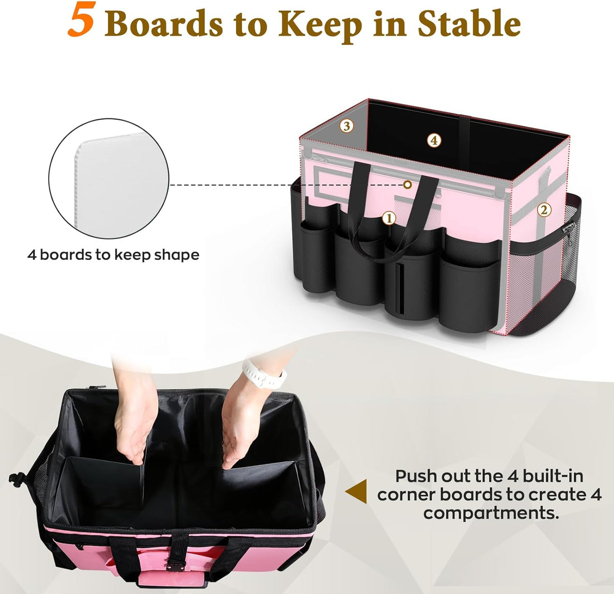 Cleaning Caddy with Wheels - Rolling Cleaning Caddy Bag with Detachable Trolley, Cleaning Caddy for Cleaning Supplies, Cleaning Bag for Housekeeping, Pink