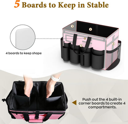 Cleaning Caddy with Wheels - Rolling Cleaning Caddy Bag with Detachable Trolley, Cleaning Caddy for Cleaning Supplies, Cleaning Bag for Housekeeping, Pink